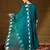 Women teal silk blend solid embroidered a-line kurta trouser with dupatta