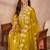 Women mustard silk blend solid embroidered a-line kurta trouser with dupatta