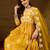 Women yellow silk blend solid embroidered a-line kurta trouser with dupatta