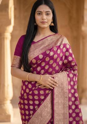 Banarasi puresilk khaddi georgette saree in rani pink colour with floral zari work 2