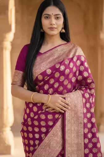 Banarasi puresilk khaddi georgette saree in rani pink colour with floral zari work