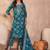 Women blue cotton blend floral printed straight kurta trouser with dupatta