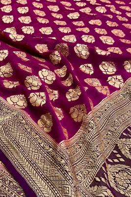 Banarasi puresilk khaddi georgette saree in rani pink colour with floral zari work 3