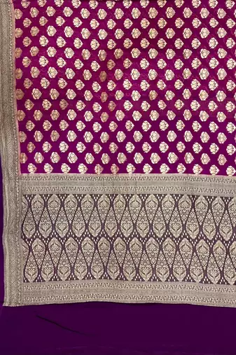 Banarasi puresilk khaddi georgette saree in rani pink colour with floral zari work