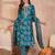 Women blue cotton blend floral printed straight kurta trouser with dupatta