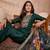 Women green silk blend solid embroidered straight kurta trouser with dupatta