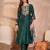 Women green silk blend solid embroidered straight kurta trouser with dupatta