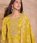 Women yellow  floral printed straight kurta trouser with dupatta