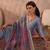 Women blue cotton blend solid embroidered straight kurta trouser with dupatta
