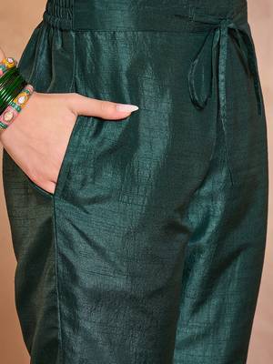 Women green silk blend solid embroidered straight kurta trouser with dupatta 5