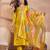 Women yellow silk blend solid embroidered straight kurta trouser with dupatta