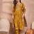 Women mustard silk blend floral printed straight kurta trouser with dupatta