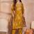 Women mustard silk blend floral printed straight kurta trouser with dupatta