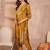 Women mustard silk blend floral printed straight kurta trouser with dupatta
