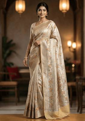 Banarasi puresilk khaddi georgette tissue saree in yellow color with  minakari work 1