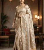 Banarasi puresilk khaddi georgette tissue saree in yellow color with  minakari work