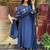 Floral embroidered pure cotton round neck blue kurta trouser & dupatta set
