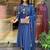 Floral embroidered pure cotton round neck blue kurta trouser & dupatta set