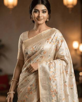 Banarasi puresilk khaddi georgette tissue saree in yellow color with  minakari work 2