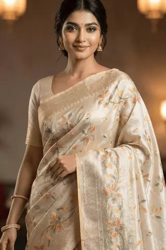 Banarasi puresilk khaddi georgette tissue saree in yellow color with  minakari work