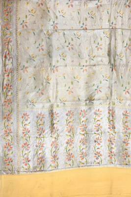 Banarasi puresilk khaddi georgette tissue saree in yellow color with  minakari work 4