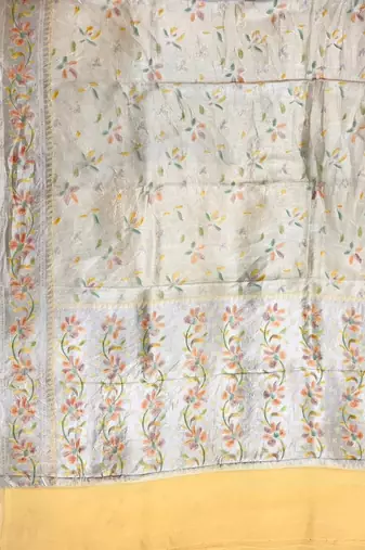 Banarasi puresilk khaddi georgette tissue saree in yellow color with  minakari work