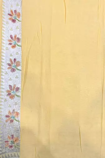 Banarasi puresilk khaddi georgette tissue saree in yellow color with  minakari work