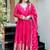 Floral embroidered silk v neck pink kurta trouser & dupatta set