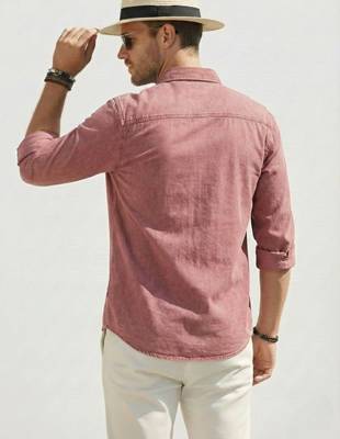 Men's solid brown denim casual shirt with dual flap pockets | regular fit | full sleeve stylish denim shirt 2