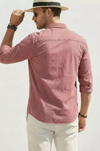 Men's solid brown denim casual shirt with dual flap pockets | regular fit | full sleeve stylish denim shirt