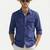 Men's solid blue denim casual shirt with dual flap pockets | regular fit | full sleeve stylish denim shirt