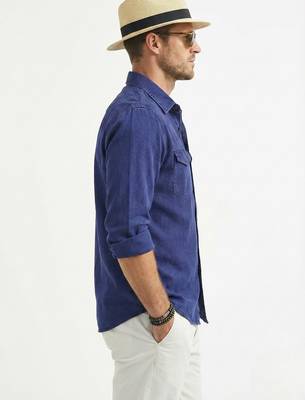 Men's solid blue denim casual shirt with dual flap pockets | regular fit | full sleeve stylish denim shirt 3