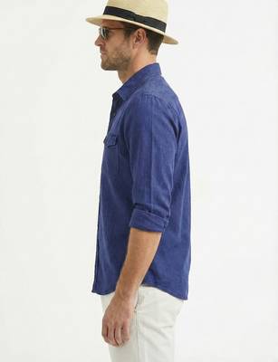Men's solid blue denim casual shirt with dual flap pockets | regular fit | full sleeve stylish denim shirt 4