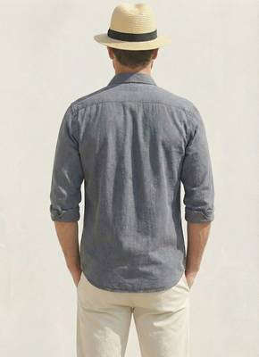 Men's solid grey denim casual shirt with dual flap pockets | regular fit | full sleeve stylish denim shirt 2