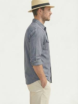 Men's solid grey denim casual shirt with dual flap pockets | regular fit | full sleeve stylish denim shirt 3