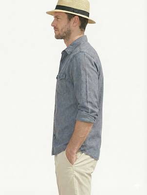 Men's solid grey denim casual shirt with dual flap pockets | regular fit | full sleeve stylish denim shirt 4