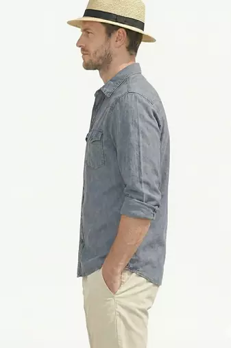 Men's solid grey denim casual shirt with dual flap pockets | regular fit | full sleeve stylish denim shirt