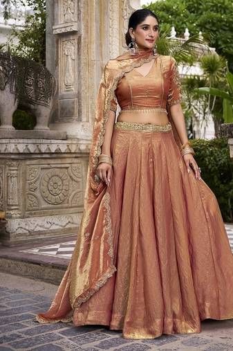 Orange Fendy With Sequence Embroidered Work Wedding Lehenga Choli