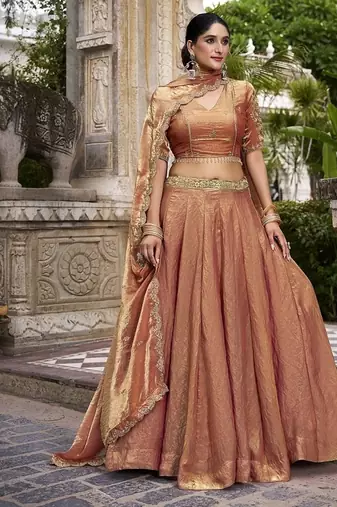 Orange Fendy With Sequence Embroidered Work Wedding Lehenga Choli