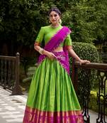 Traditional Perrot Poly Cotton Half Saree With Zari Weaving Work Lehenga Choli