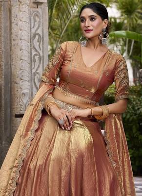 Orange Fendy With Sequence Embroidered Work Wedding Lehenga Choli 5