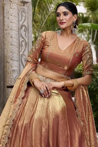 Orange Fendy With Sequence Embroidered Work Wedding Lehenga Choli