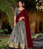 Traditional Grey Dupion Silk With Zari Weaving Work Lehenga Choli