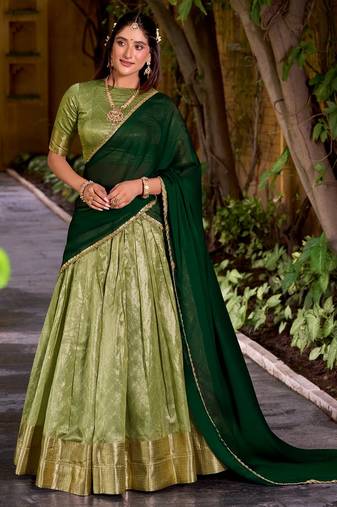 Traditional Pista Dupion Silk With Zari Weaving Work Lehenga Choli