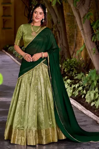 Traditional Pista Dupion Silk With Zari Weaving Work Lehenga Choli