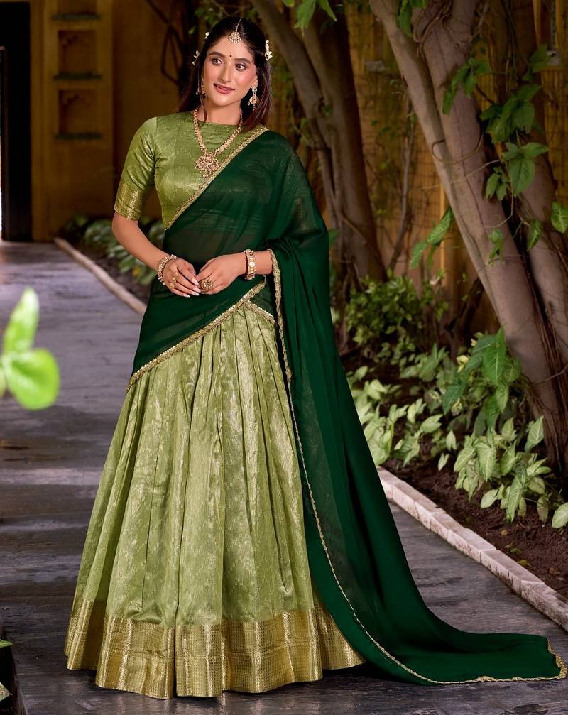 Traditional Pista Dupion Silk With Zari Weaving Work Lehenga Choli