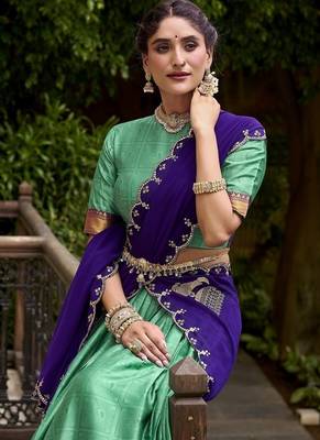 Traditional Bottlegreen Poly Cotton Half Saree With Zari Weaving Work Lehenga Choli 5
