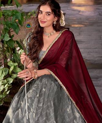 Traditional Grey Dupion Silk With Zari Weaving Work Lehenga Choli 4