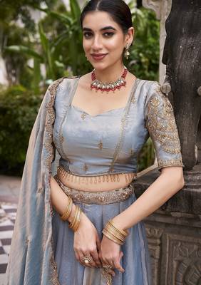 Skyblue Fendy With Sequence Embroidered Work Wedding Lehenga Choli 5