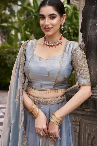 Skyblue Fendy With Sequence Embroidered Work Wedding Lehenga Choli